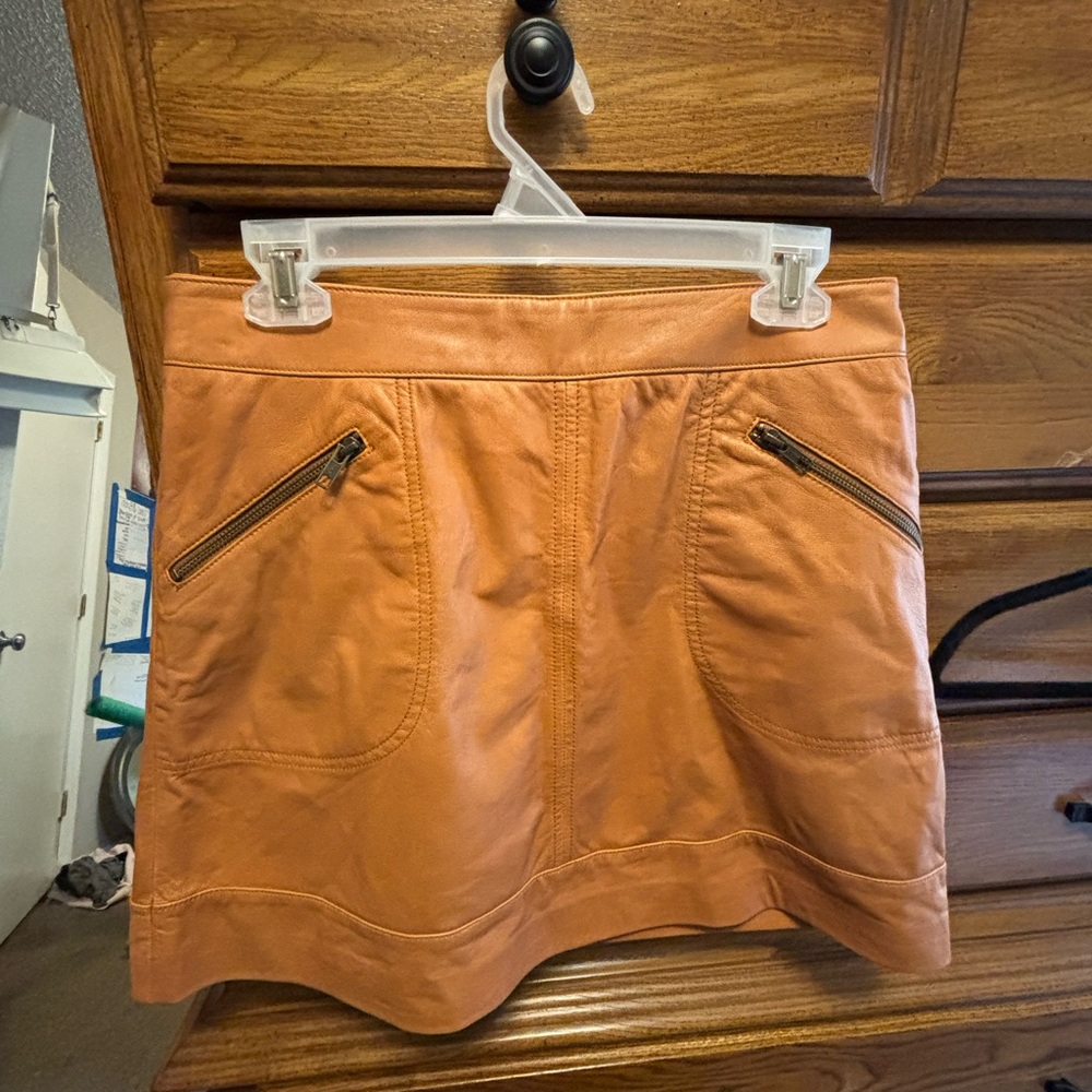 Halogen Burnt Orange Leather Mini Skirt